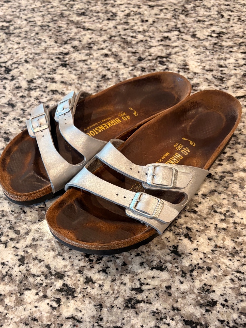 Birkenstock Size 40/ equivalent to 9.5 Silver Two-Strap Sandals